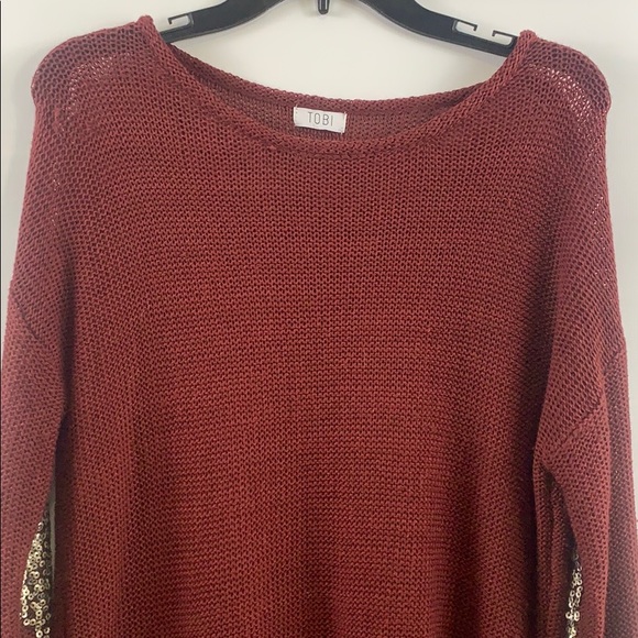 TOBI sequin elbow patch hi-low sweater. Size M - Picture 3 of 9